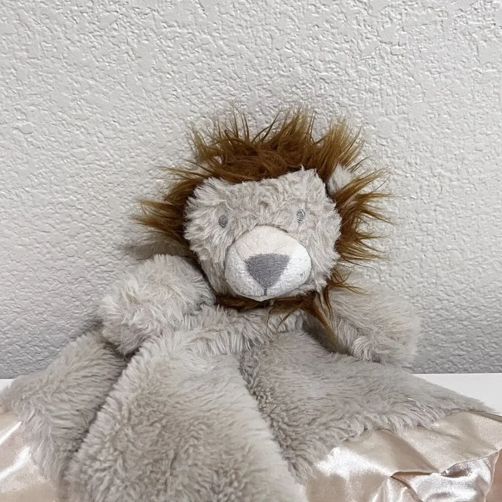 Cloud Island Tan Lion Security Blanket Lovey Satin Trim Lovie Blankie